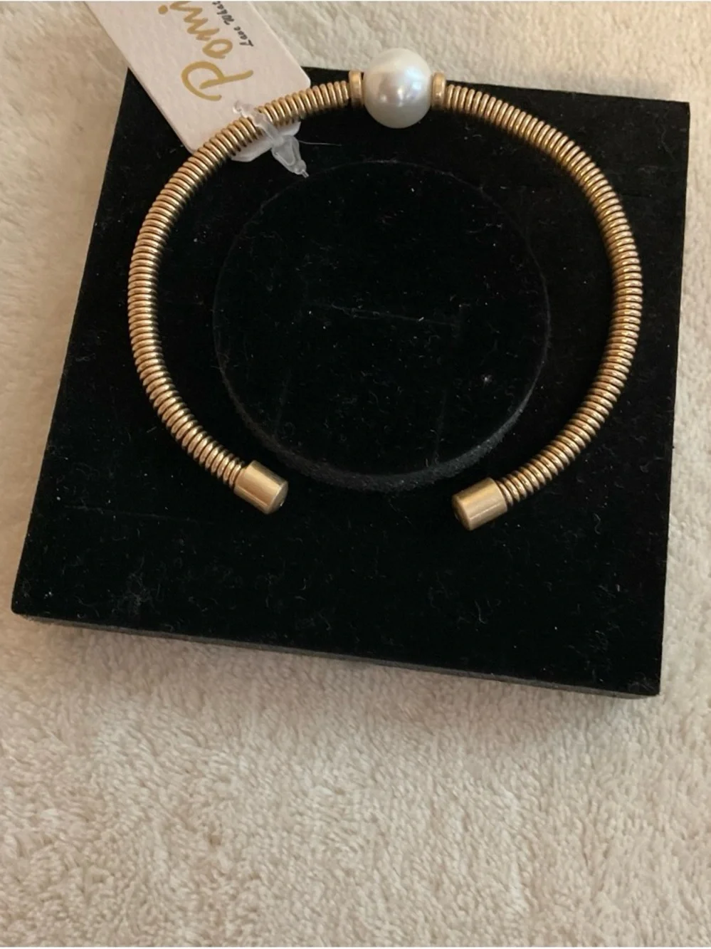 Pomina Gold-Tone Pearl Accent Coil Cuff Bracelet